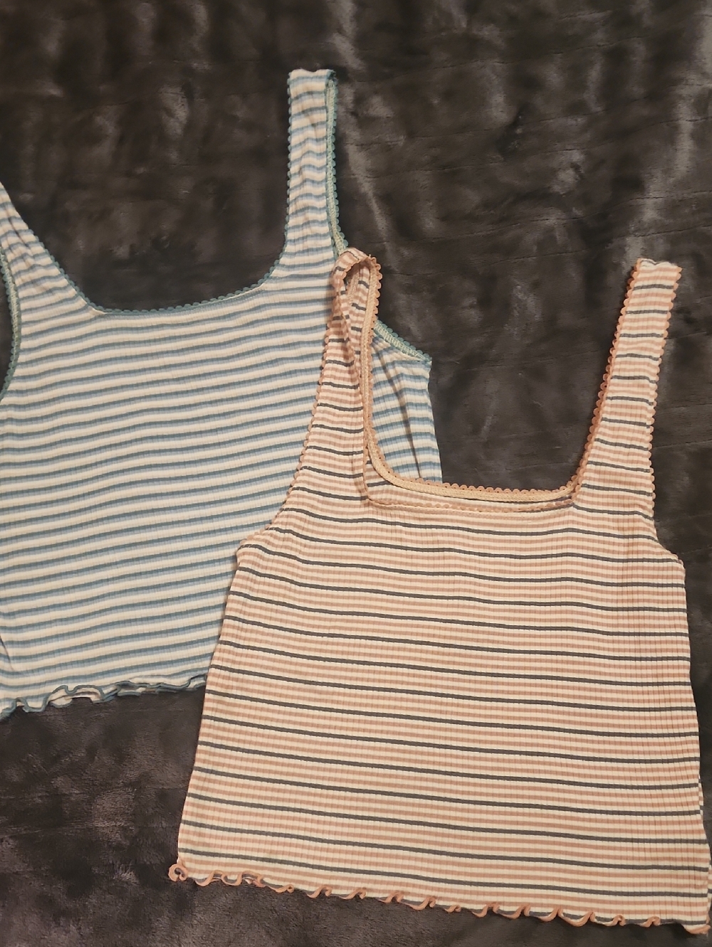American Eagle Outfitters Blue & Peach Striped Ribbed Tank Pair